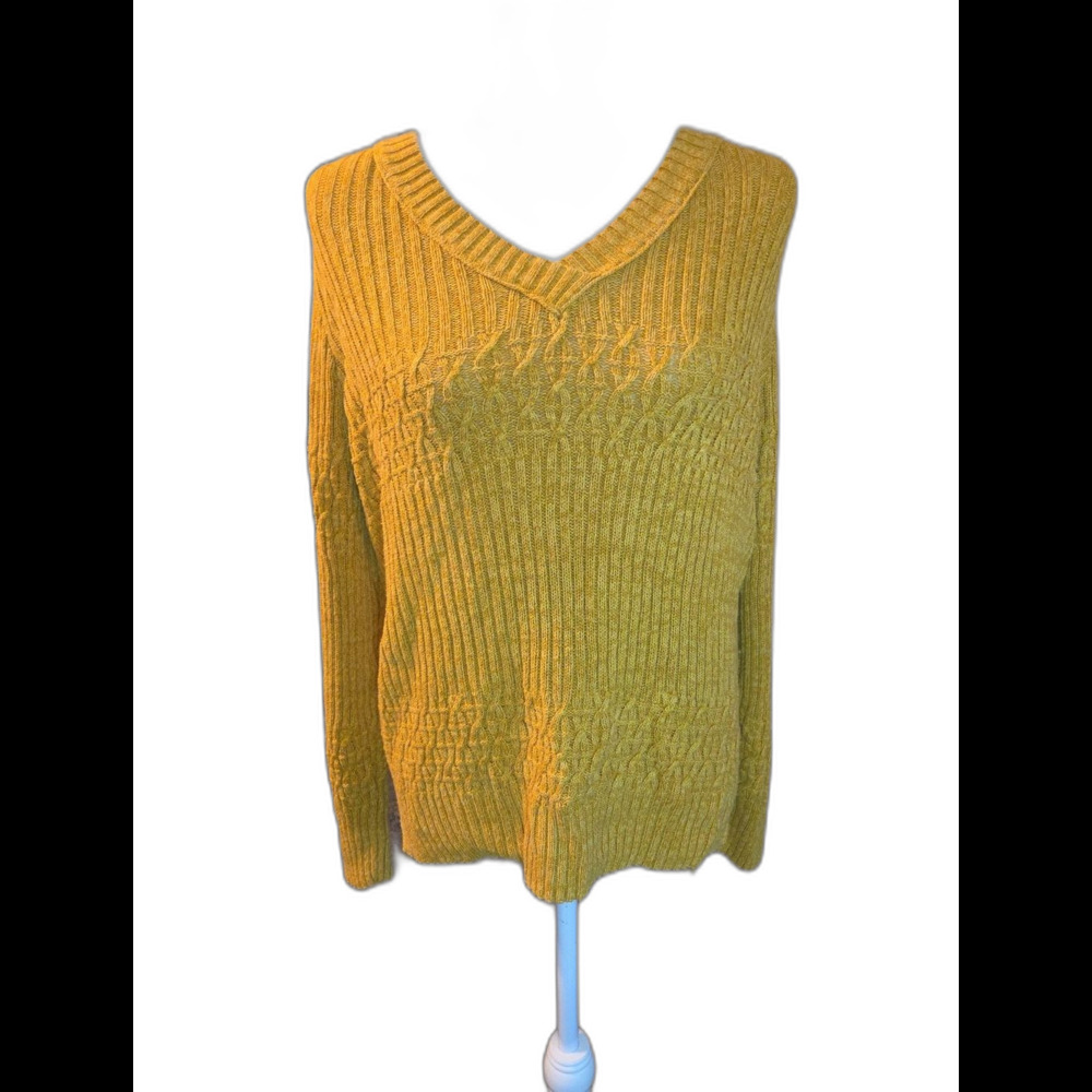 Universal Threads V-Neck Ribbed Cable Knit Sweater - Mustard Yellow